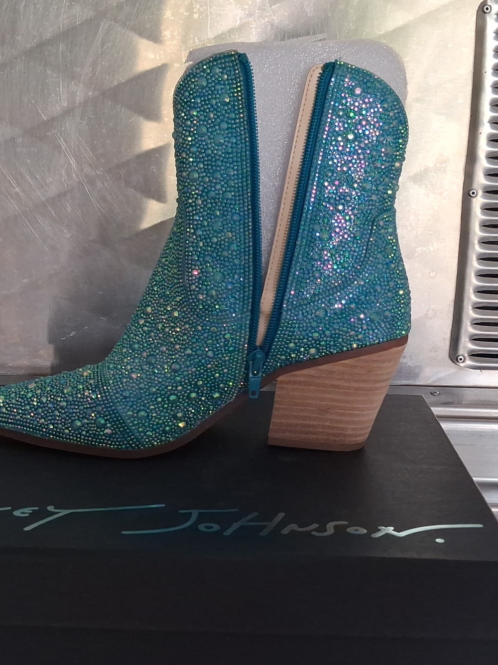 Betsey Johnson Turquoise Crystal Embellished Ankle Boot - Picture 9 of 9